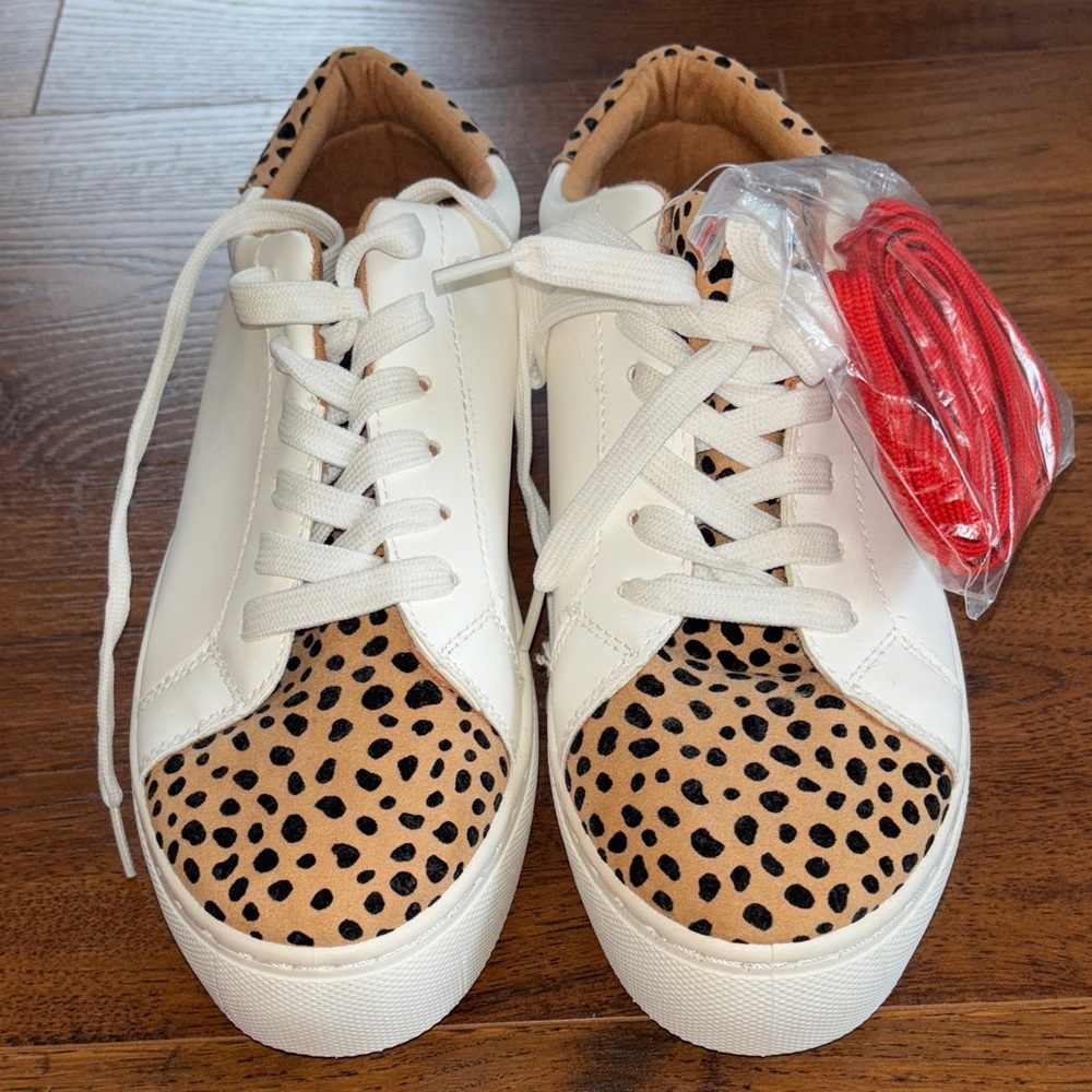 Altar’d State Leopard Print White Sneakers with Red Laces size 8.5
